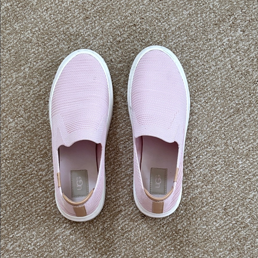 UGG Women's Light Pink Slip-On Knit Sneakers with Tan Pull Tab